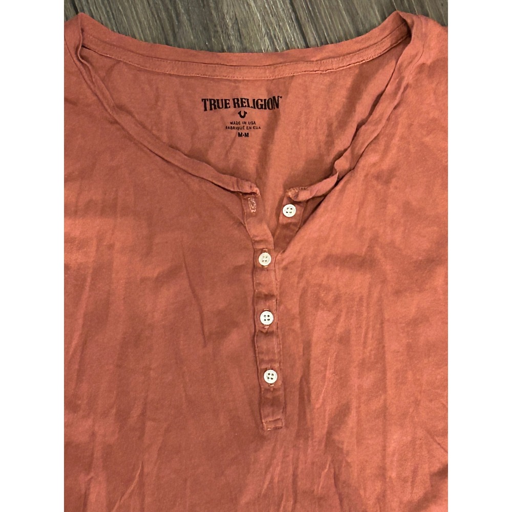 True Religion Sleeveless Henley Tank Terracotta Burnt Orange Made in USA Medium - Picture 2 of 4
